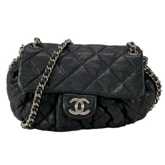 Auth CHANEL Chain Around / Matelasse A49889 Black Leather Shoulder Bag - Picture 1 of 16